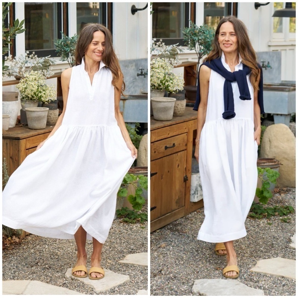 Frank & Eileen White Sleeveless V-Neck Midi Dress